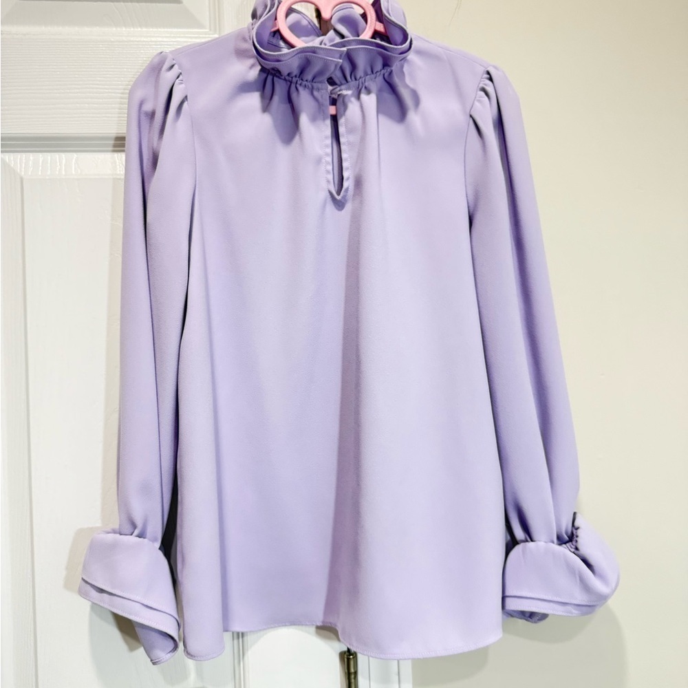 J. Crew Lilac Ruffle Neck Blouse in Size XXS